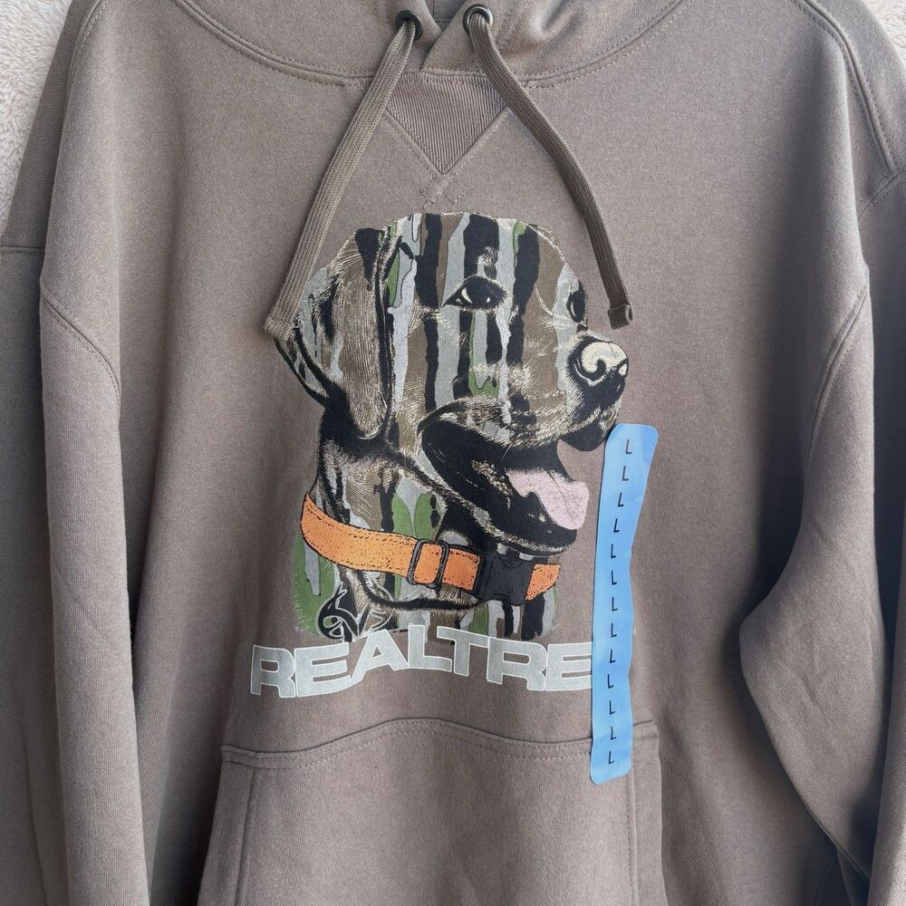Realtree Labrador Retriever Dog Mens Hoodie Sz L Khaki Fleece Camo Lab NWOT
